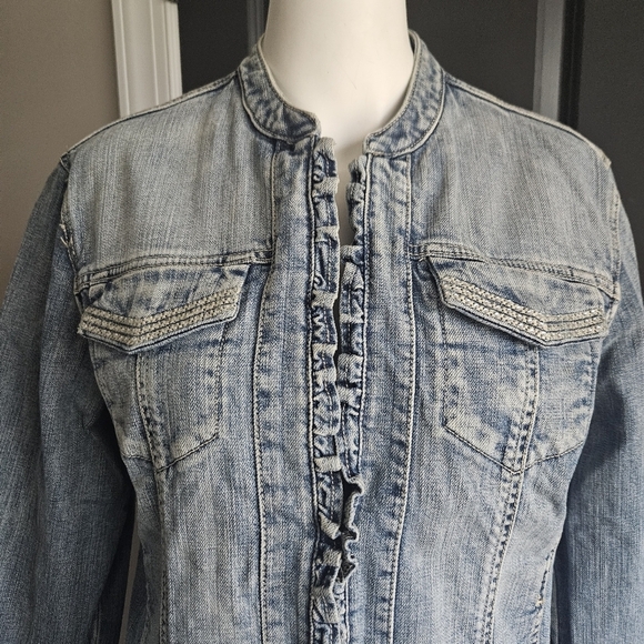 Chico's Platinum Women Size 1 (Medium) Denim Jean Jacket Studded 3/4 Sleeve - Picture 5 of 12